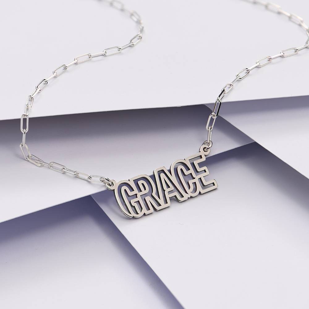 Metro Outline Name Necklace in Sterling Silver-2 product photo