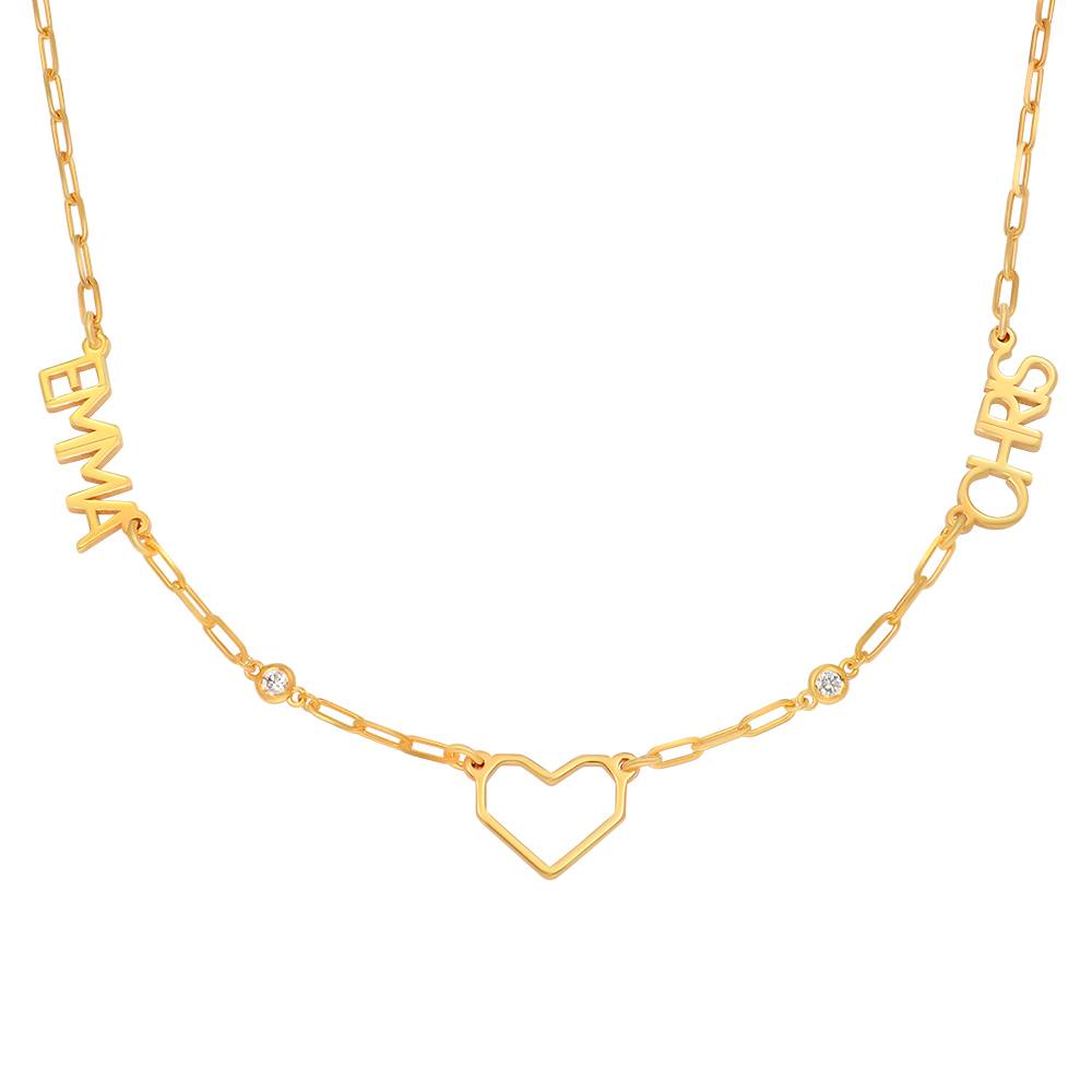 Lovers Heart Mulit Name Necklace With Diamonds in 18ct Gold Plating-5 product photo