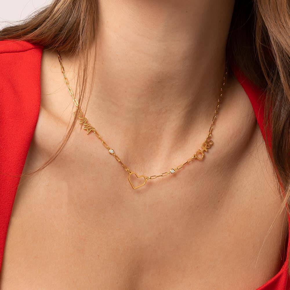 "Lovers Heart" Collar con Nombres Múltiples con diamante, chapado en oro 18K-5 foto de producto