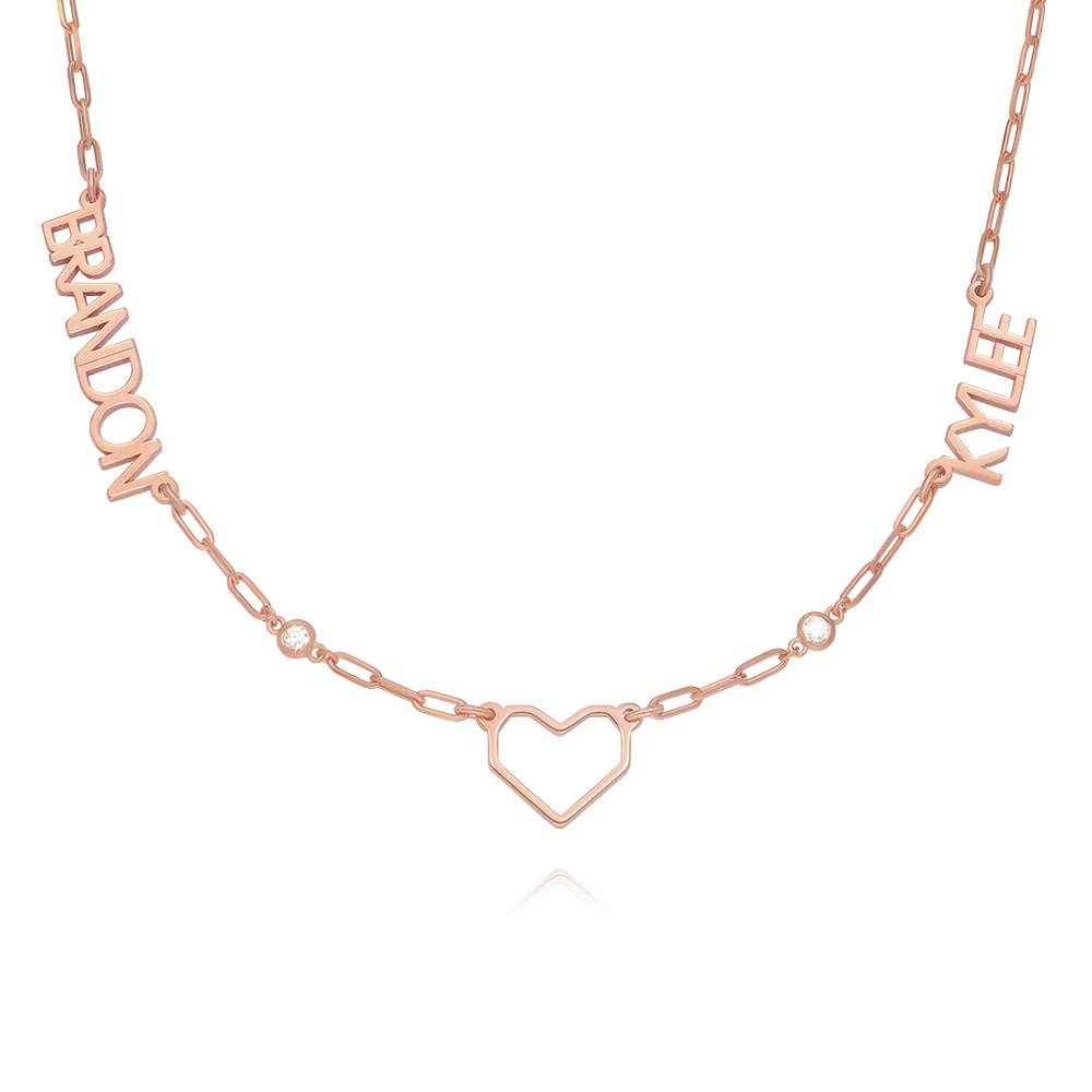 Modern Lovers Heart Name Necklace With Diamonds in 18K Rose Gold Plating product photo