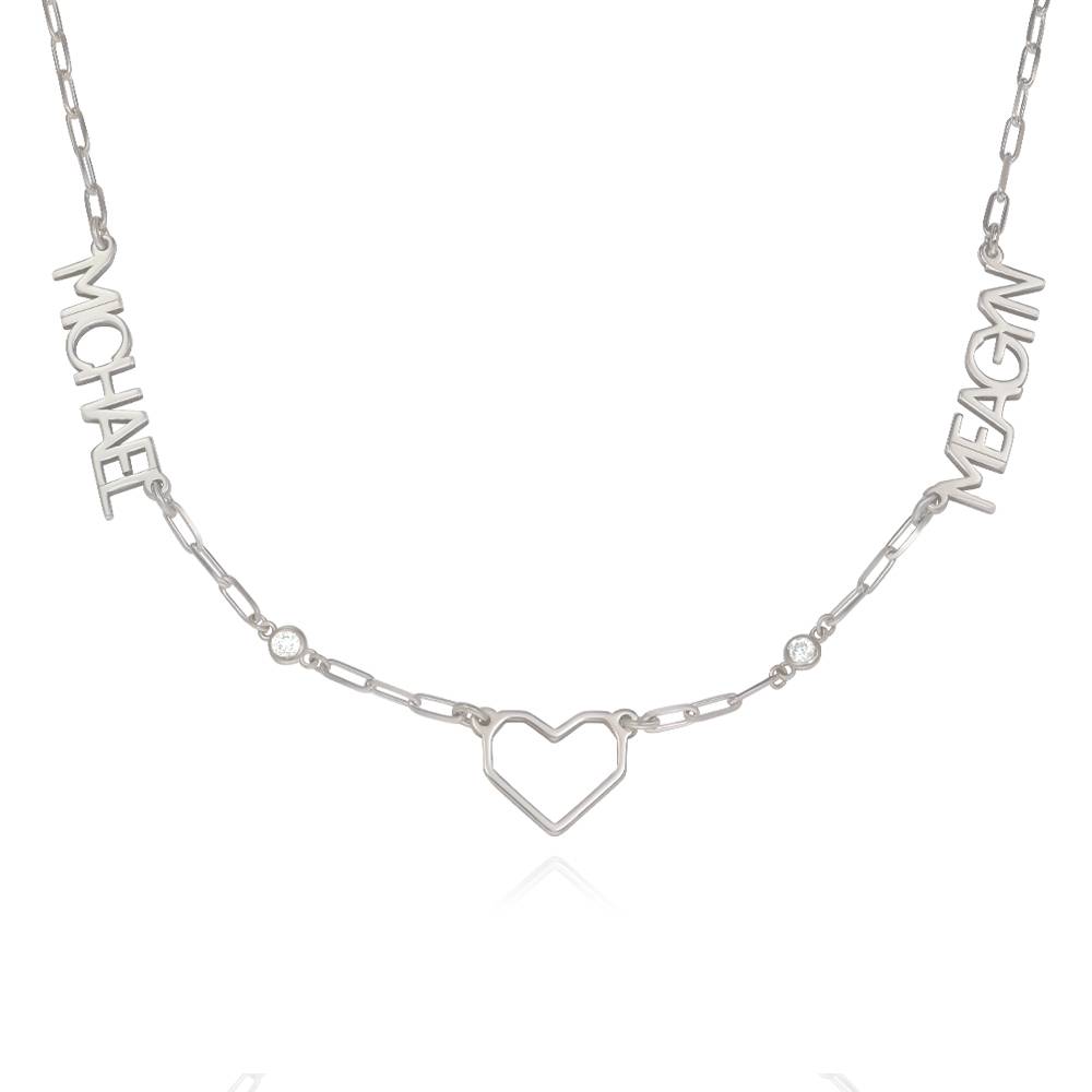 Modern Lovers Heart Name Necklace With Diamonds in Sterling Silver product photo
