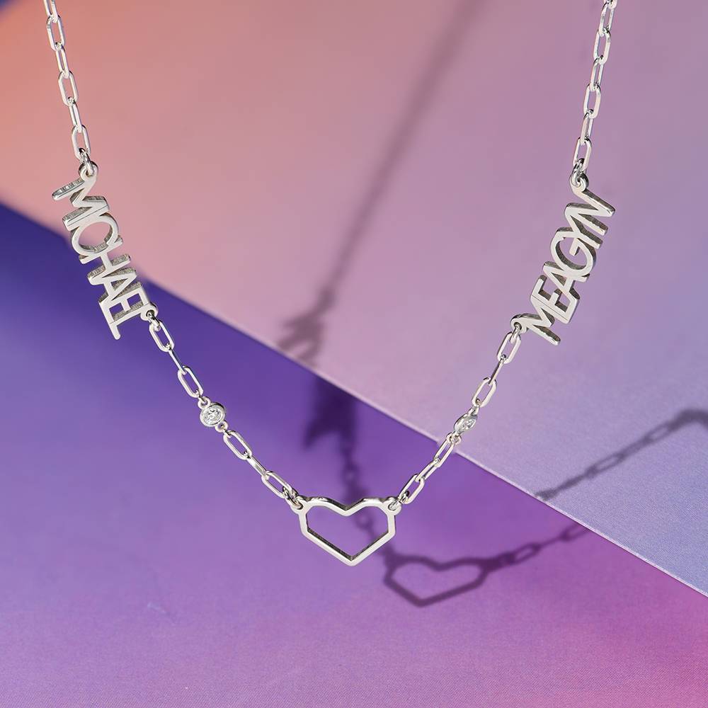 Modern Lovers Heart Name Necklace With Diamonds in Sterling Silver product photo