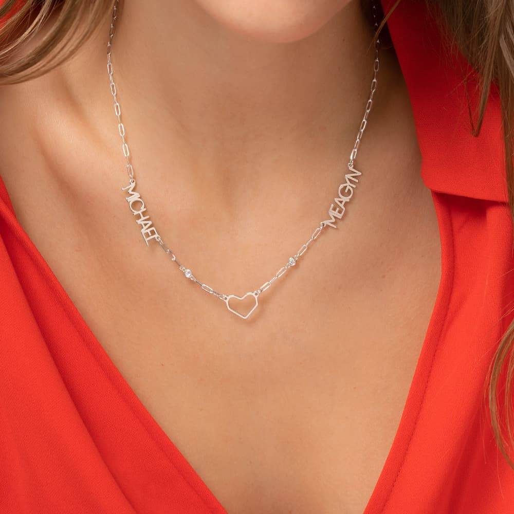 "Lovers Heart" Collar con Nombres Múltiples con diamante en Plata-3 foto de producto