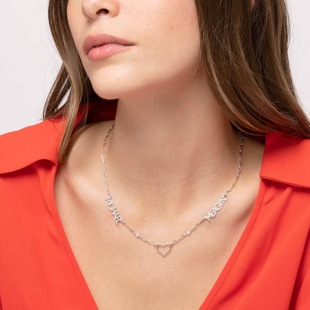 "Lovers Heart" Collar con Nombres Múltiples con diamante en Plata-1 foto de producto