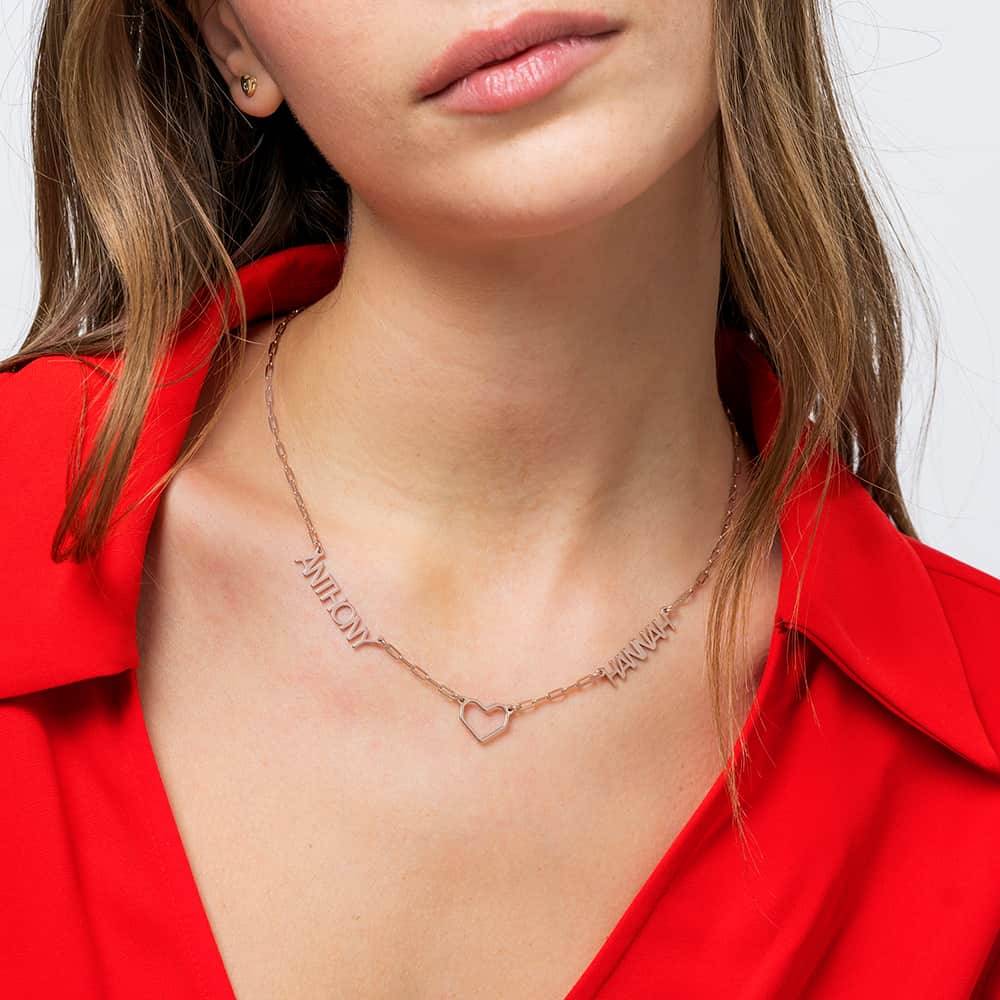 Modern Lovers Heart Name Necklace in 18K Rose Gold Plating product photo