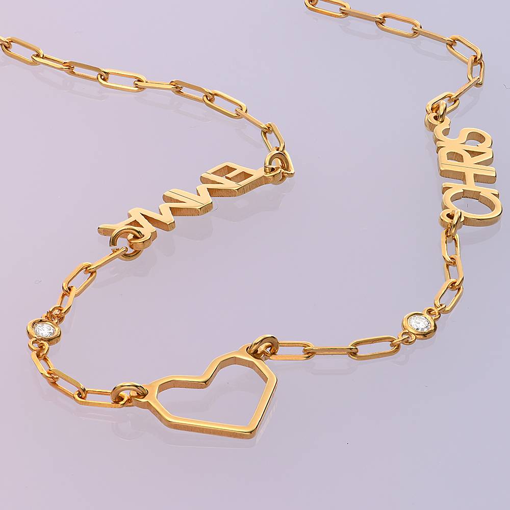Lovers Heart Mulit Name Necklace With Diamonds in 18ct Gold Plating-2 product photo