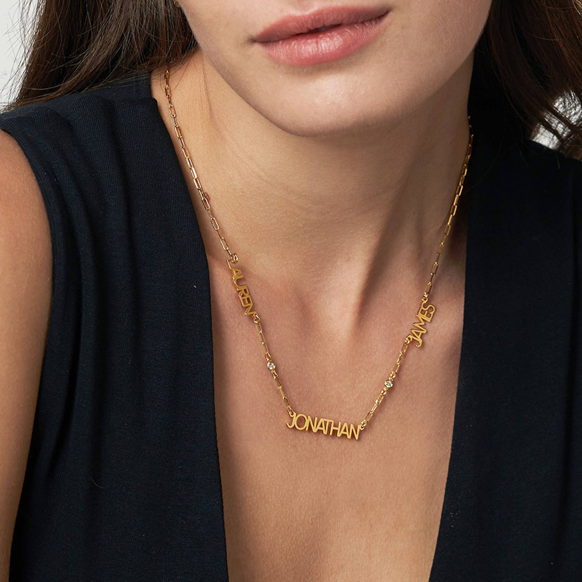 Modern Multi Name Necklace with Diamond in 18ct Gold Plating-2 product photo