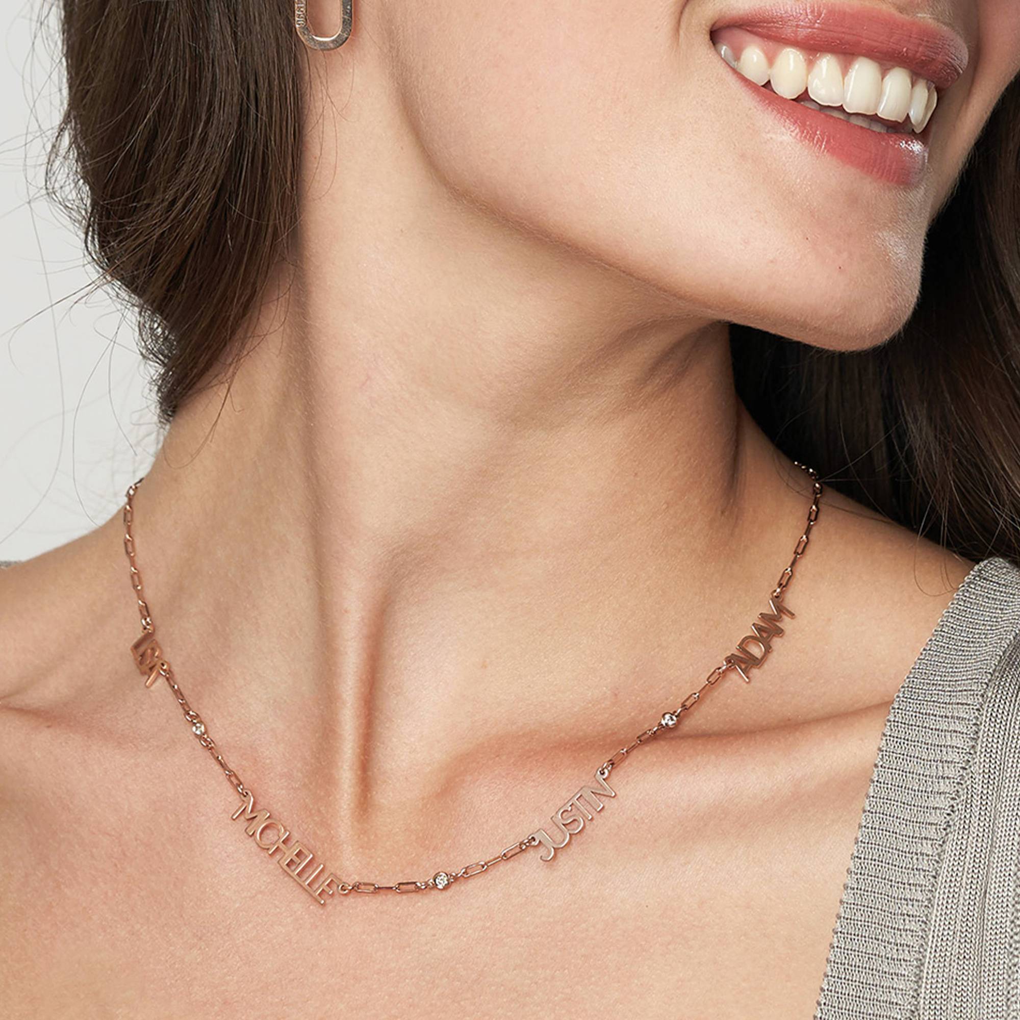Modern Multi Name Necklace with Diamond in 18ct Rose Gold Plating-4 product photo