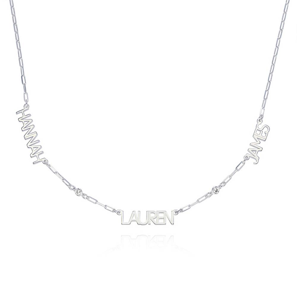 Moderne meervoudige naamketting met diamant in sterling zilver Productfoto