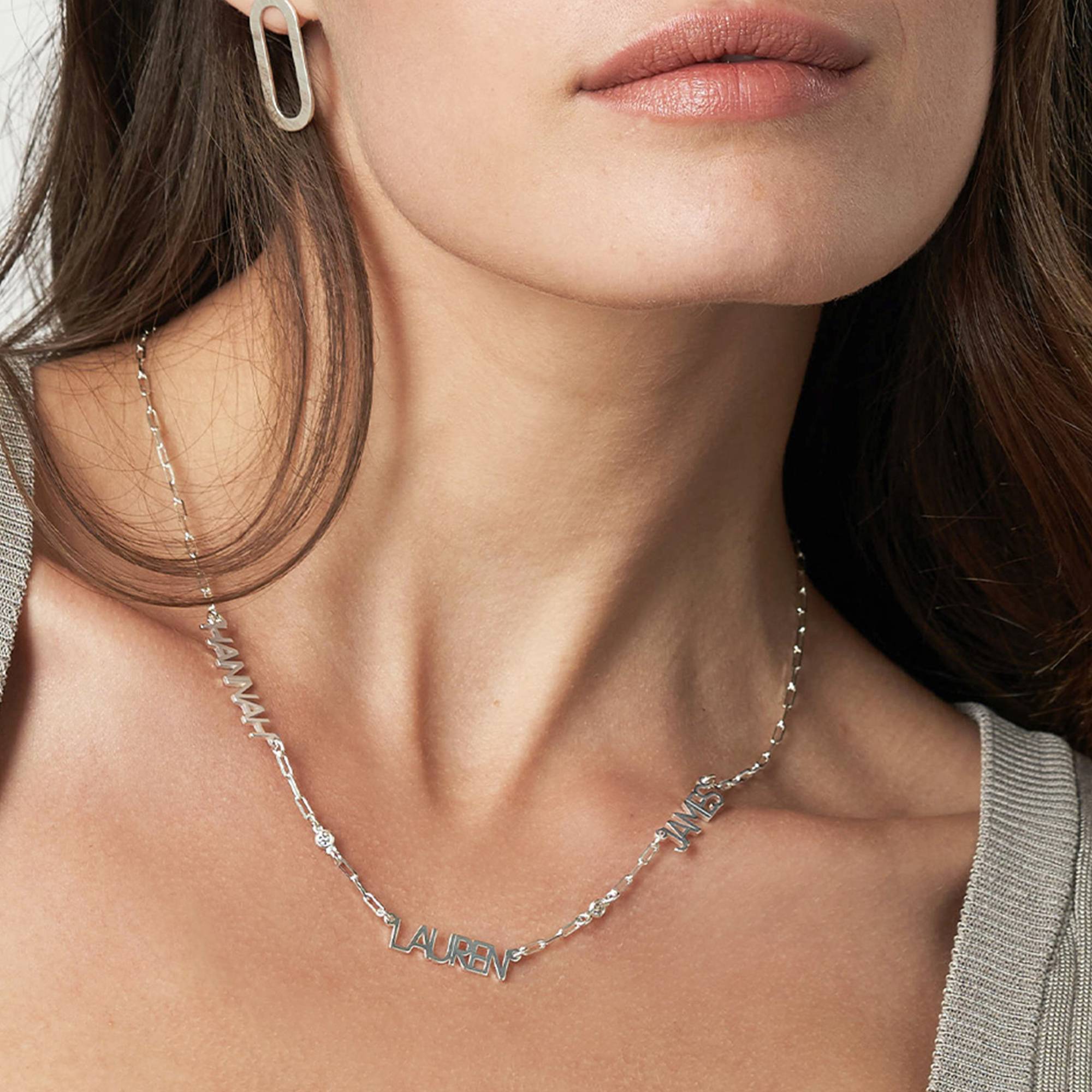 Modern Multi Name Necklace with Diamond in Sterling Silver-1 product photo
