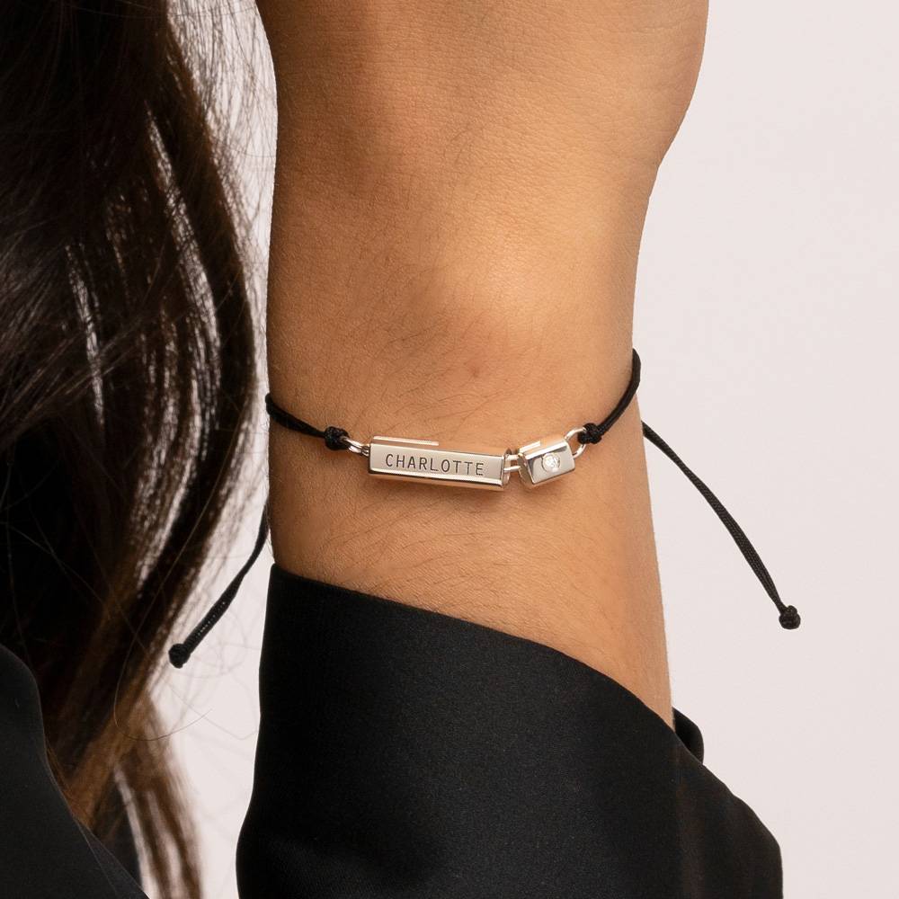 Modern Tube Bracelet / Anklet with Diamond in sterling silver-3 product photo