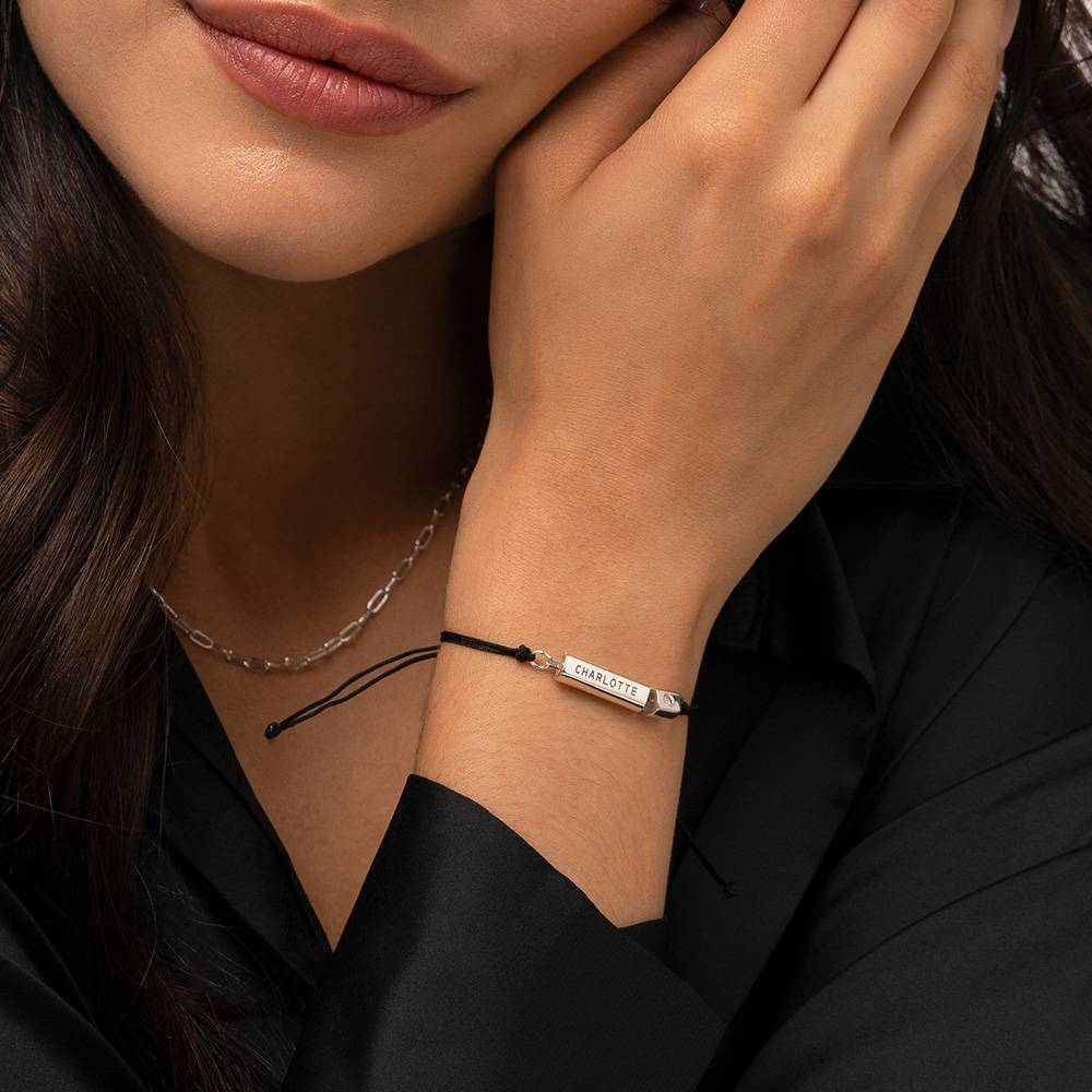 Modern Tube Bracelet / Anklet with Diamond in sterling silver-1 product photo