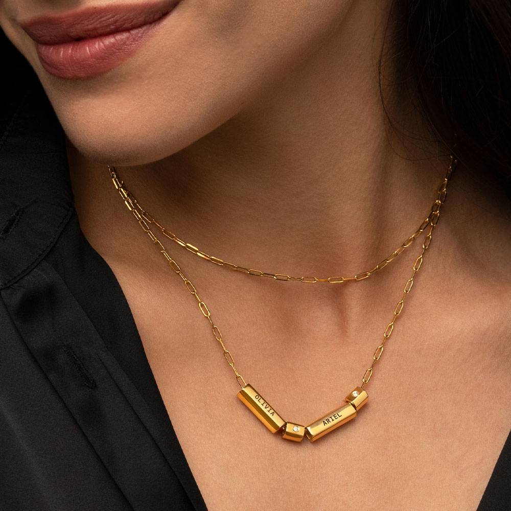 Modern Tube Necklace with Diamond in 18ct Gold Plating-4 product photo