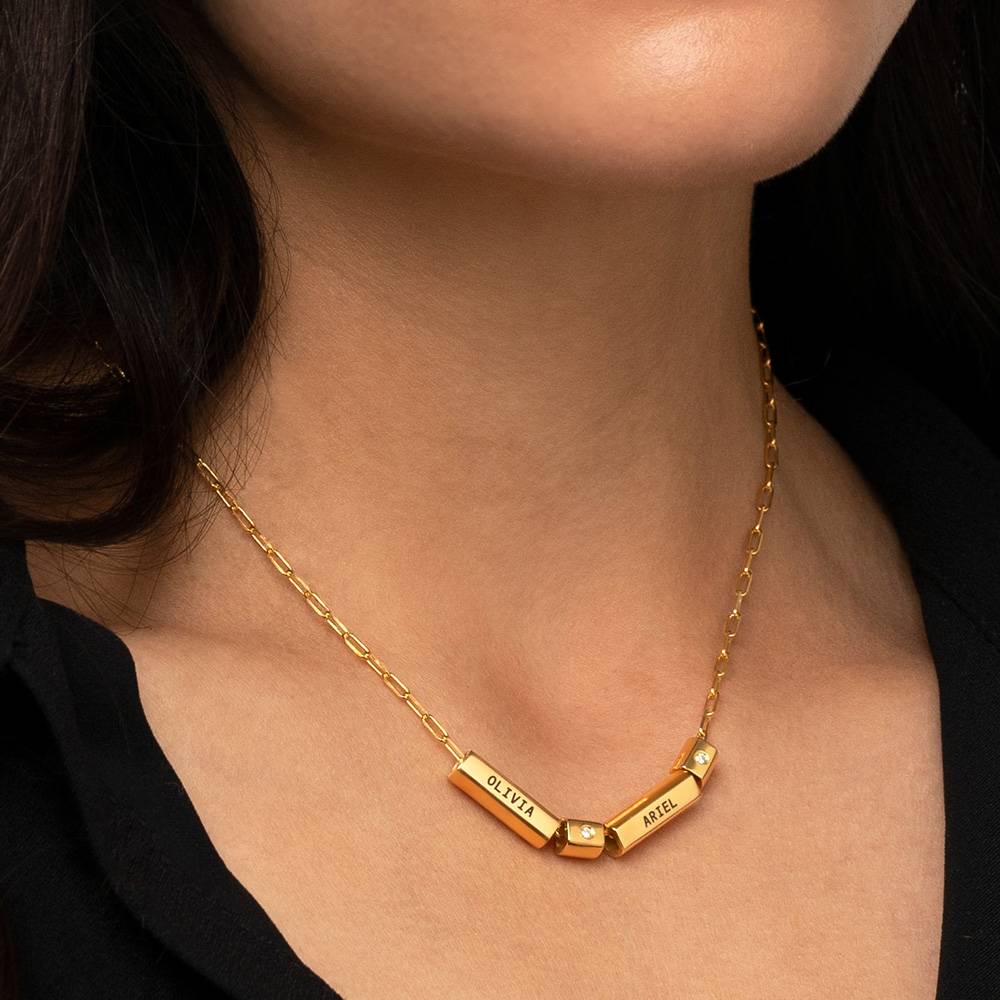 Collar de Pipas con Diamante en chapa de oro de 18k-4 foto de producto