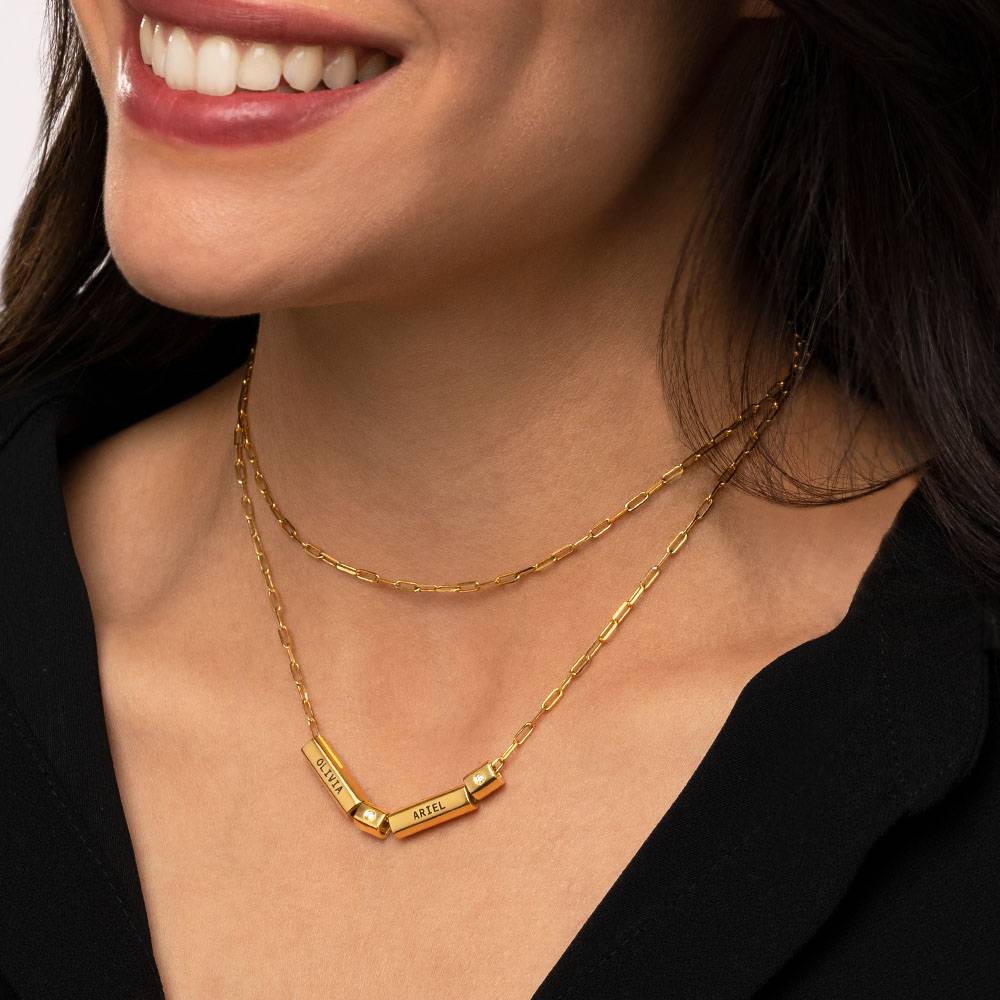 Modern Tube Necklace With Diamond in 18K Gold Vermeil-5 product photo