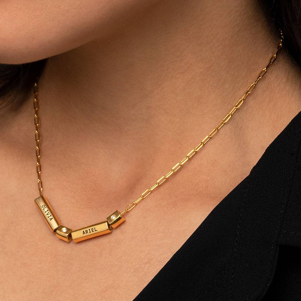 Modern Tube Necklace With Diamond in 18K Gold Vermeil-4 product photo