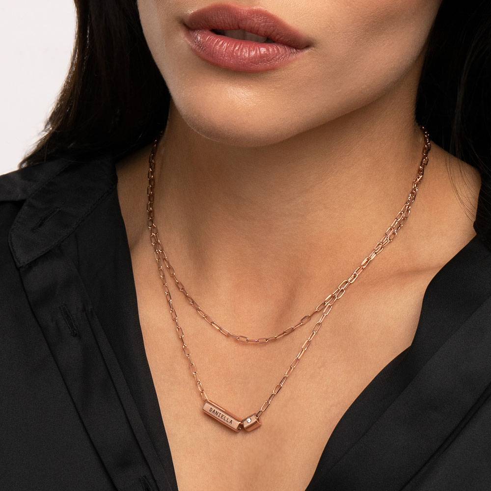 Modern Tube Necklace With Diamond in 18K Rose Gold Plating-5 product photo