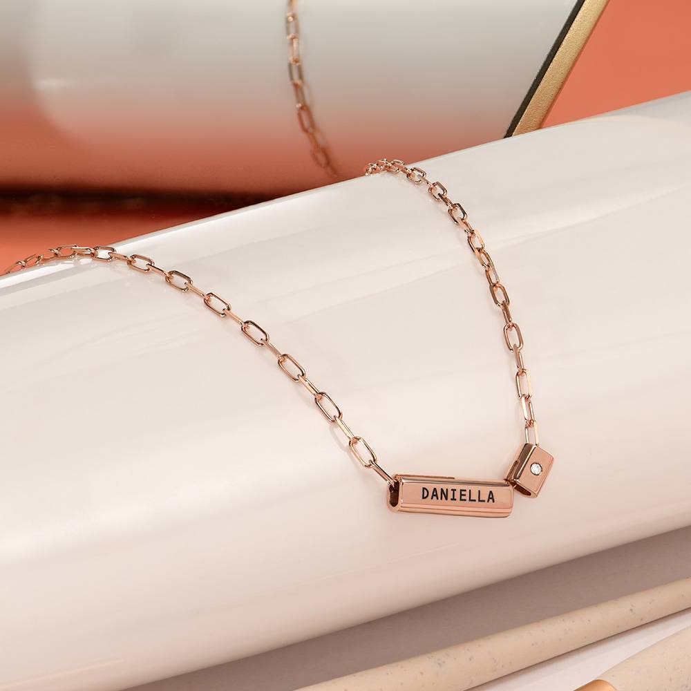 Modern Tube Necklace With Diamond in 18K Rose Gold Plating-2 product photo