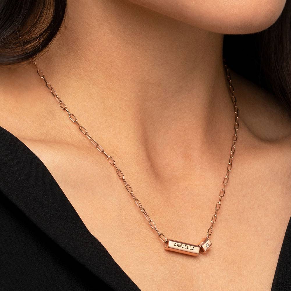Modern Tube Necklace With Diamond in 18K Rose Gold Plating-4 product photo