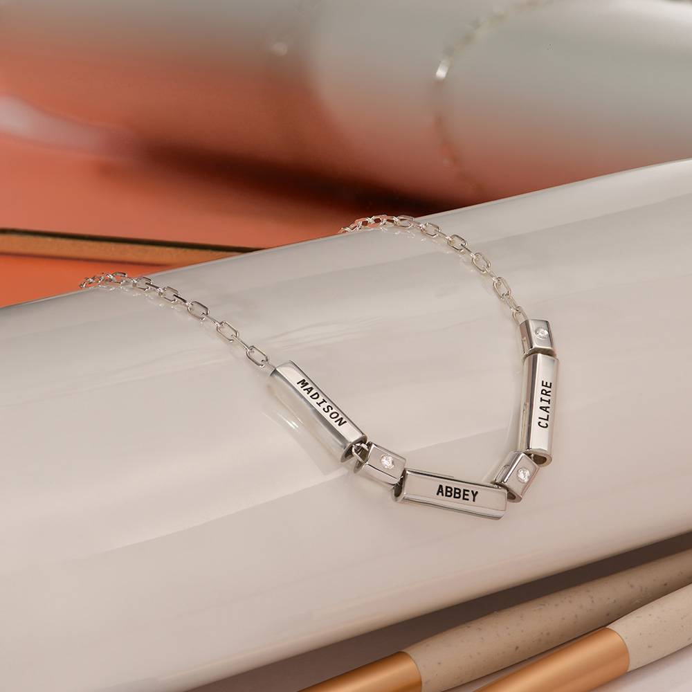 Modern Tube Necklace With Diamond in Sterling Silver-2 product photo