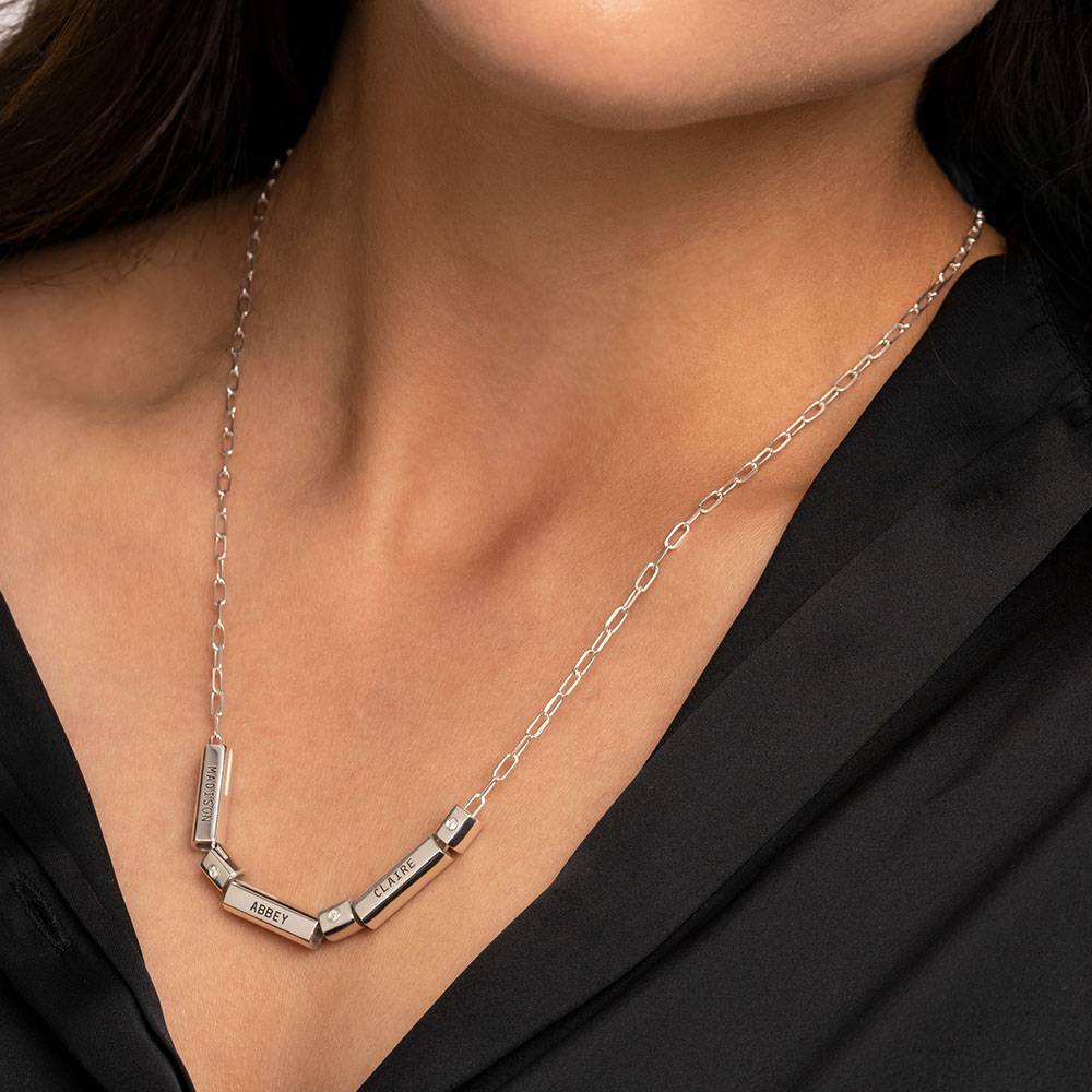 Modern Tube Necklace With Diamond in Sterling Silver-4 product photo
