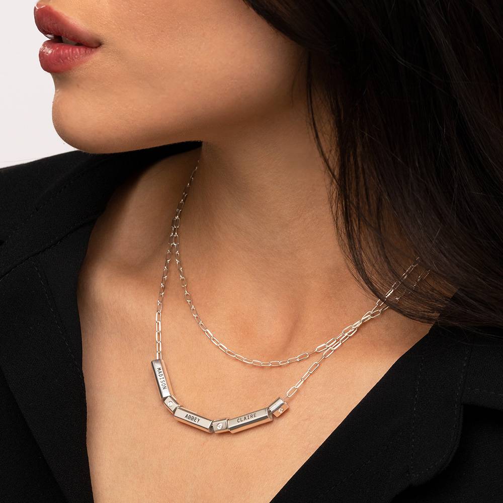 Modern Tube Necklace with Diamond in Sterling silver-4 product photo