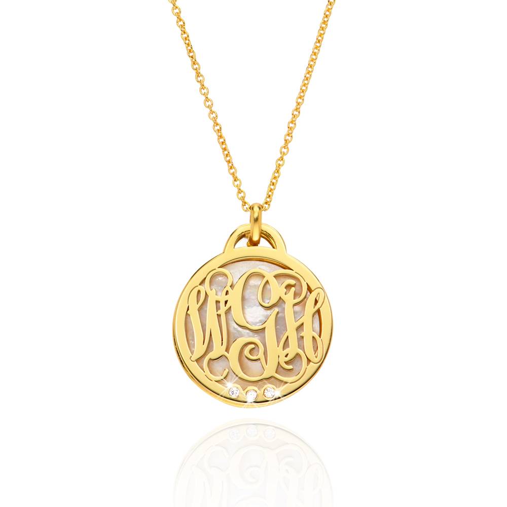 Monogram Initials Necklace with Semi-Precious Stone and Diamonds in 10ct Yellow Gold-1 product photo