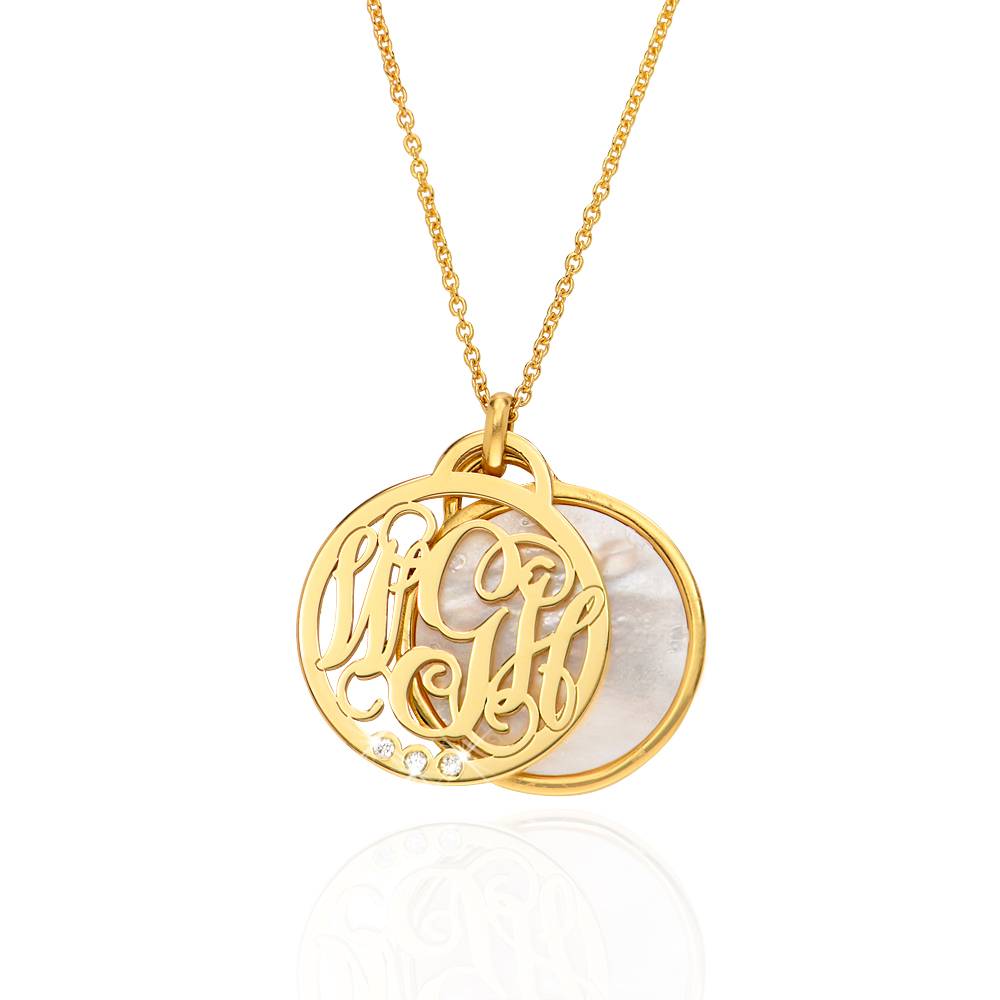 Monogram Initials Necklace with Semi-Precious Stone and Diamonds in 10ct Yellow Gold-8 product photo