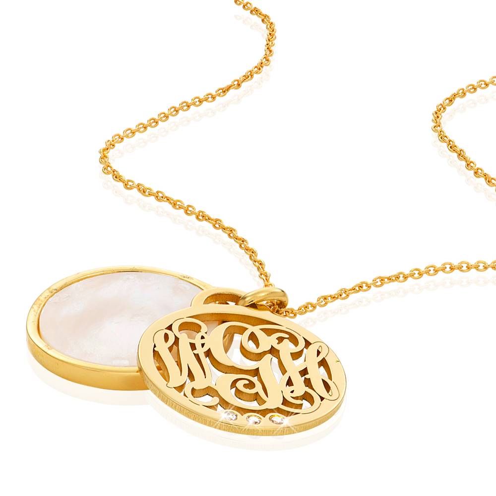 Monogram Initials Necklace with Semi-Precious Stone and Diamonds in 10ct Yellow Gold-3 product photo