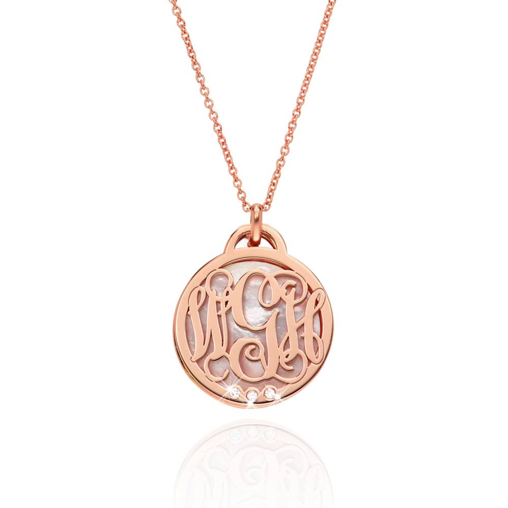 Collar Monograma con Piedra Semipreciosa y diamante en oro rosa foto de producto