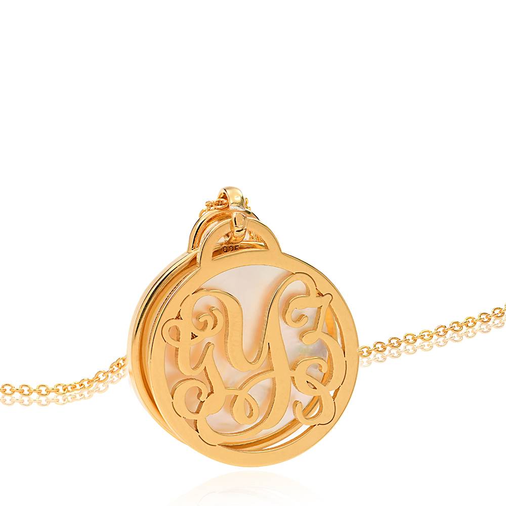 Monogram Initials Necklace with Semi Precious Stone in 10K Yellow Gold-6 product photo
