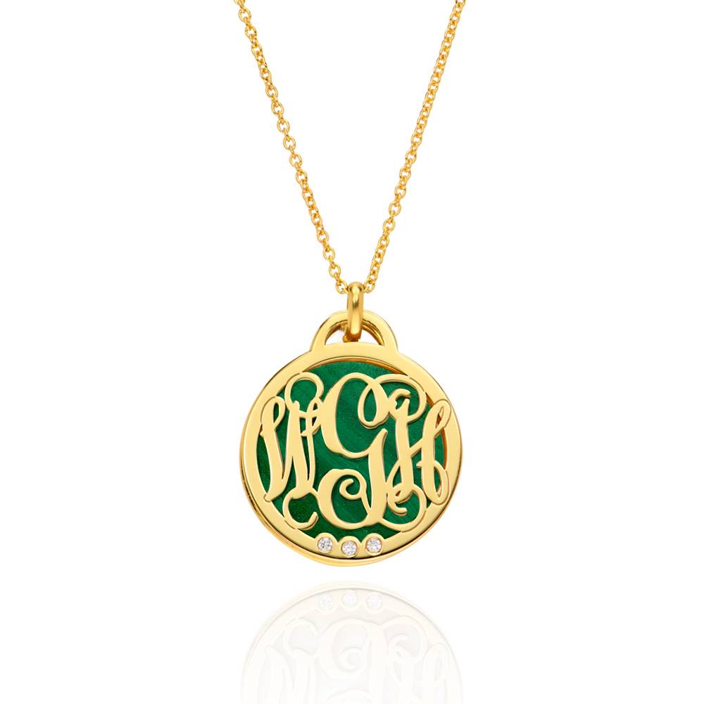 Monogram Initials Necklace with Semi-Precious Stone and Diamonds in 18K Gold Plating-3 product photo