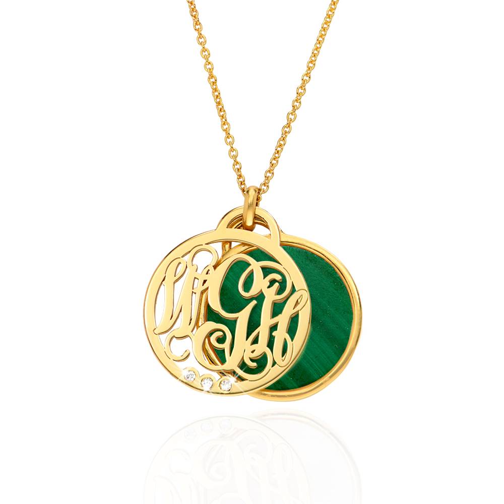 Monogram Initials Necklace with Semi-Precious Stone and Diamonds in 18K Gold Plating-1 product photo