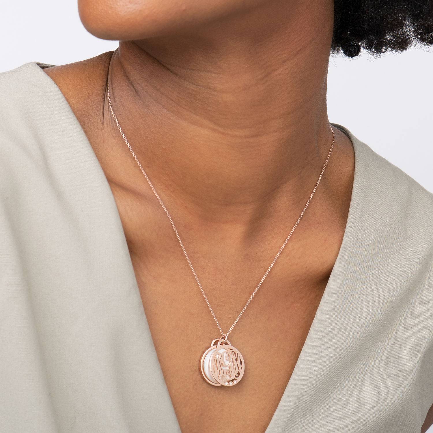 Monogram Necklace with Semi-Precious Stone and 0.03CT Diamonds in 18K Rose Gold Plating-1 product photo