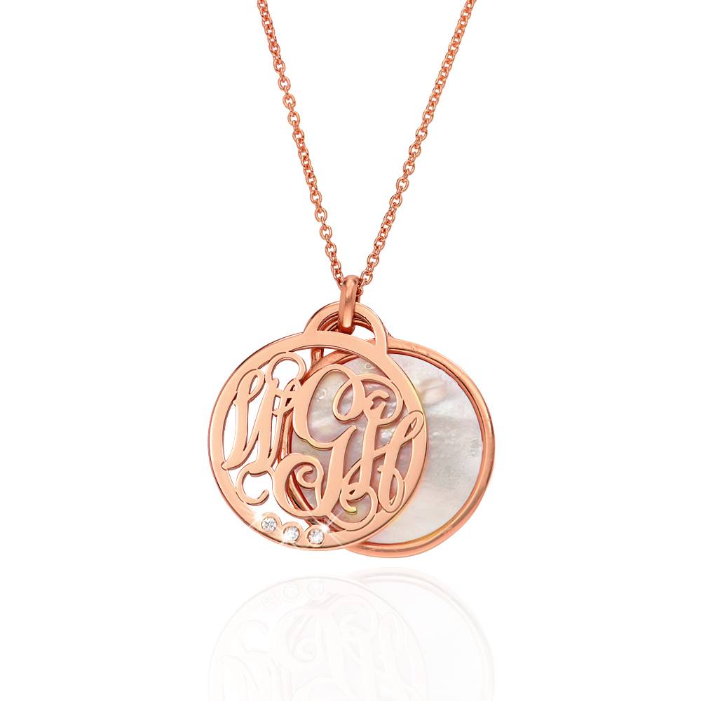 Monogram Necklace with Semi-Precious Stone and 0.03CT Diamonds in 18K Rose Gold Plating-4 product photo
