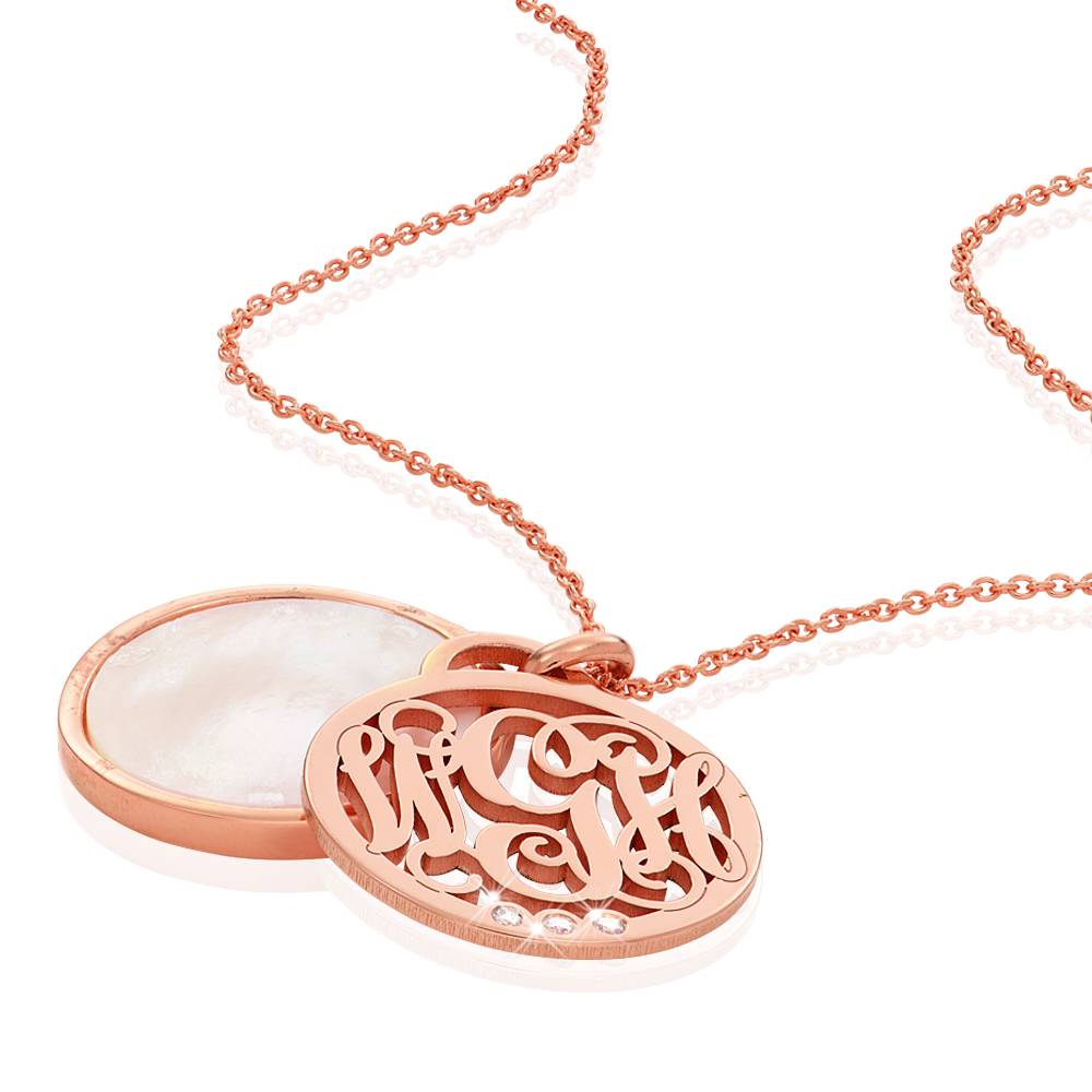 Monogram Necklace with Semi-Precious Stone and 0.03CT Diamonds in 18K Rose Gold Plating-6 product photo