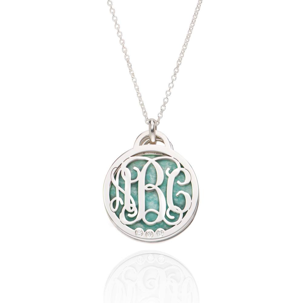 Monogram Necklace with Semi-Precious Stone and 0.03CT Diamonds in Sterling Silver-1 product photo