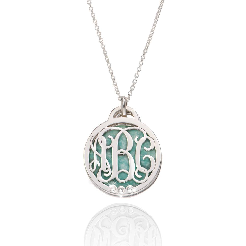 Monogram Necklace with Semi-Precious Stone and 0.03CT Diamonds in Sterling Silver product photo