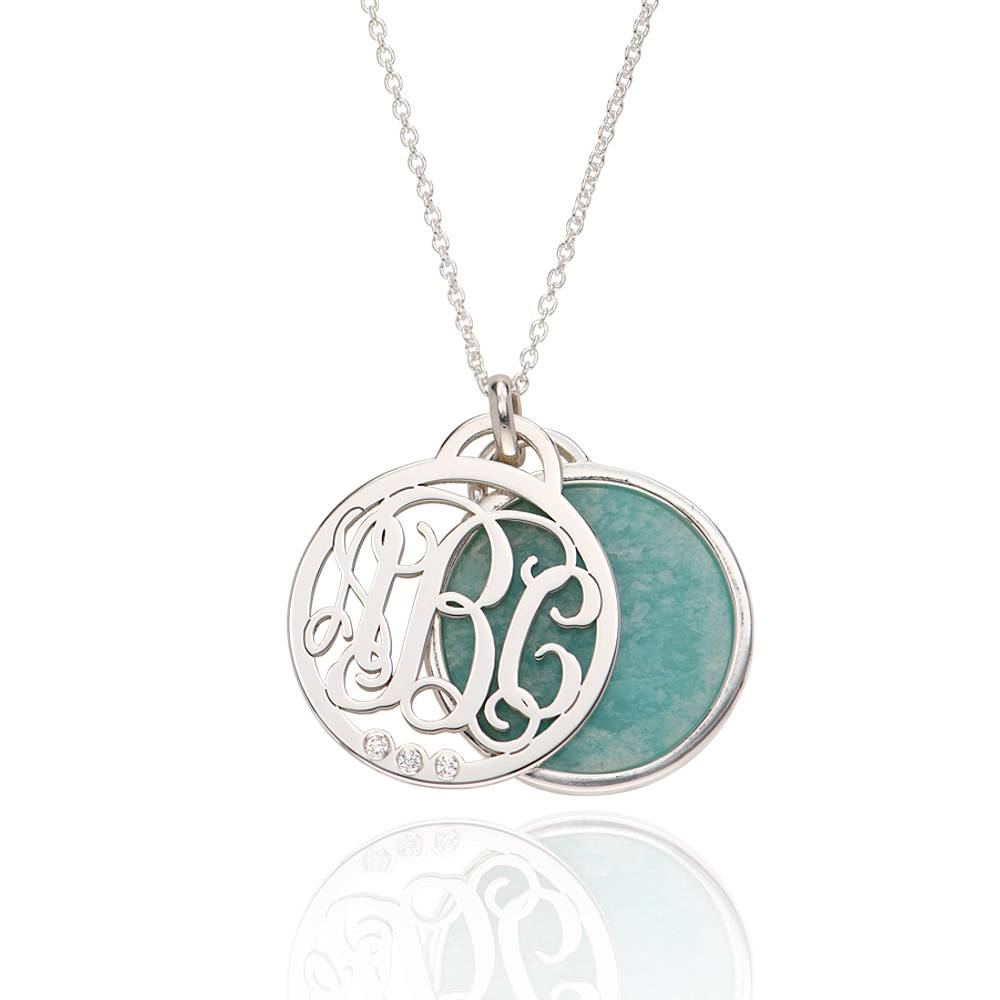 Monogram Necklace with Semi-Precious Stone and 0.03CT Diamonds in Sterling Silver-2 product photo