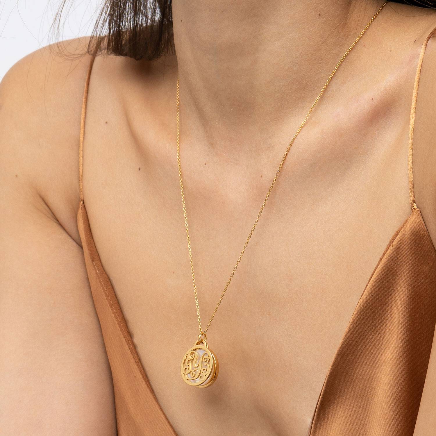 Monogram Necklace with Semi Precious Stone in 18ct Gold Plating-5 product photo