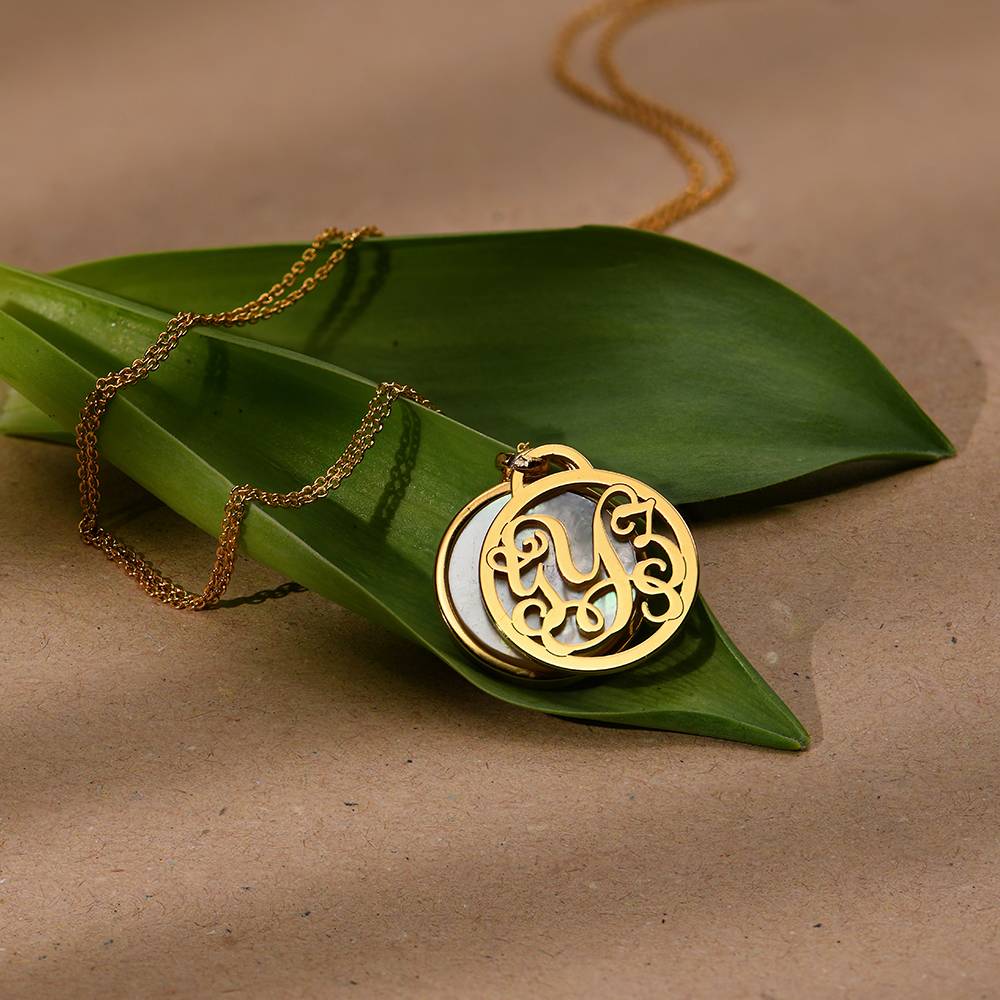 Monogramm-Halskette mit Halbedelstein - 750er vergoldetes Silber-4 Produktfoto
