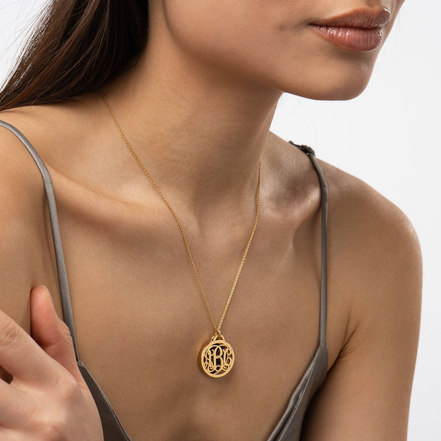 Monogram Initials Necklace with Semi Precious Stone in 18K Gold Vermeil-8 product photo
