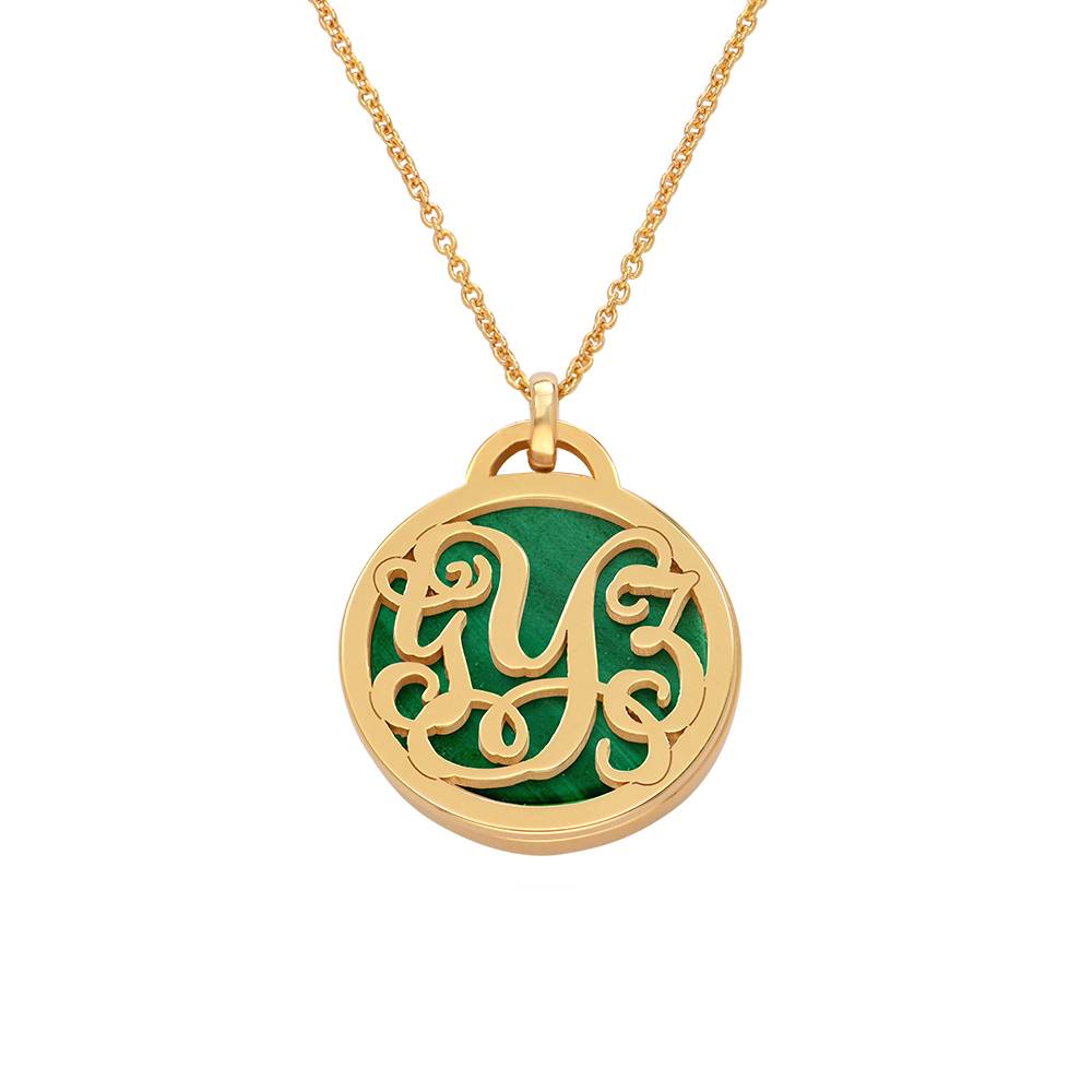 Monogram Initials Necklace with Semi Precious Stone in 18K Gold Vermeil-5 product photo