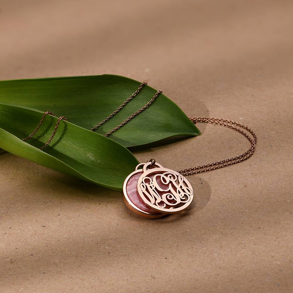 Monogram Necklace with Semi Precious Stone in 18ct Rose Gold Plating-3 product photo
