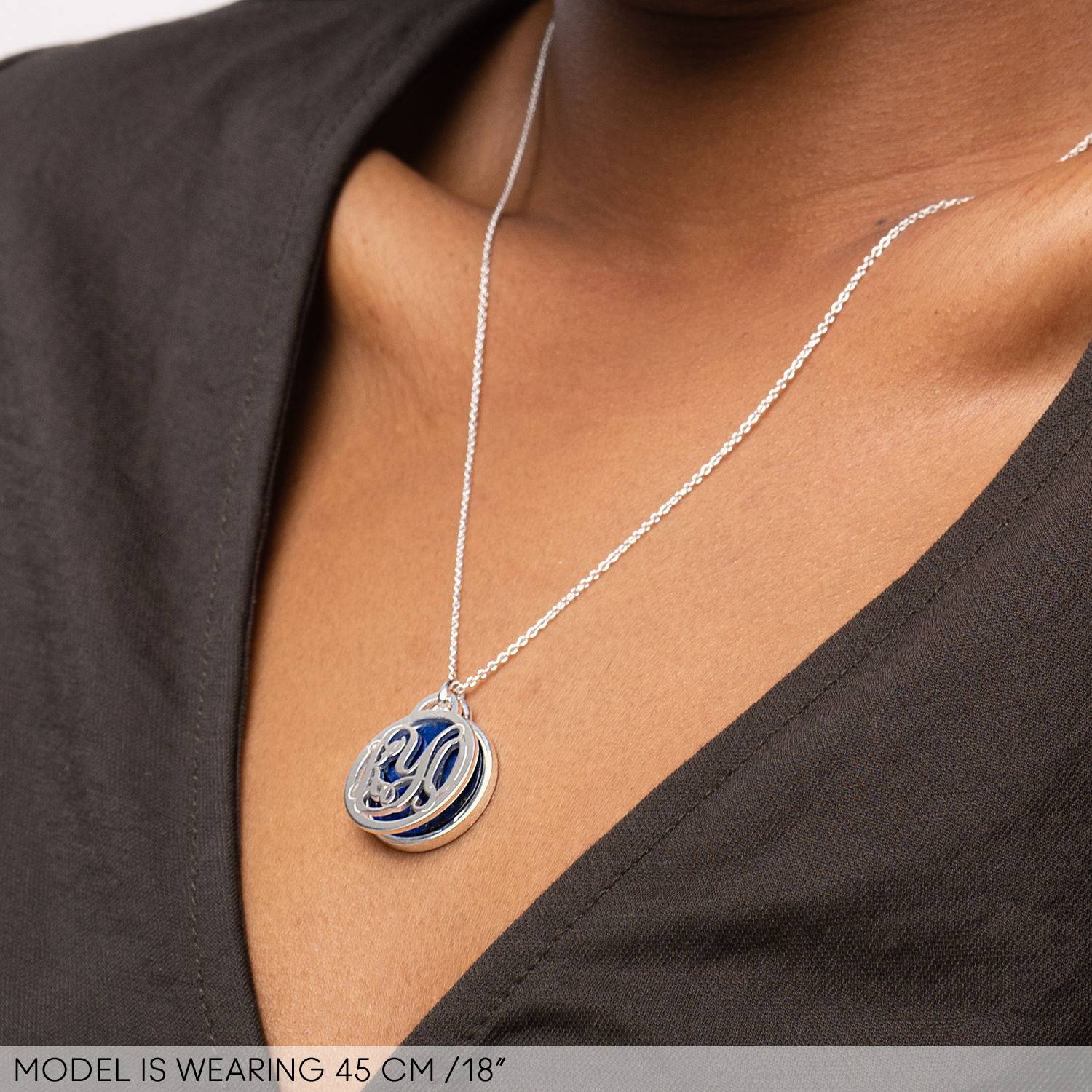 Monogram Necklace with Semi Precious Stone in Sterling Silver-4 product photo