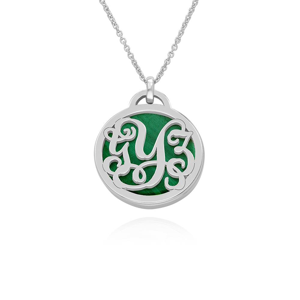 Monogram Initials Necklace with Semi Precious Stone in Sterling Silver product photo
