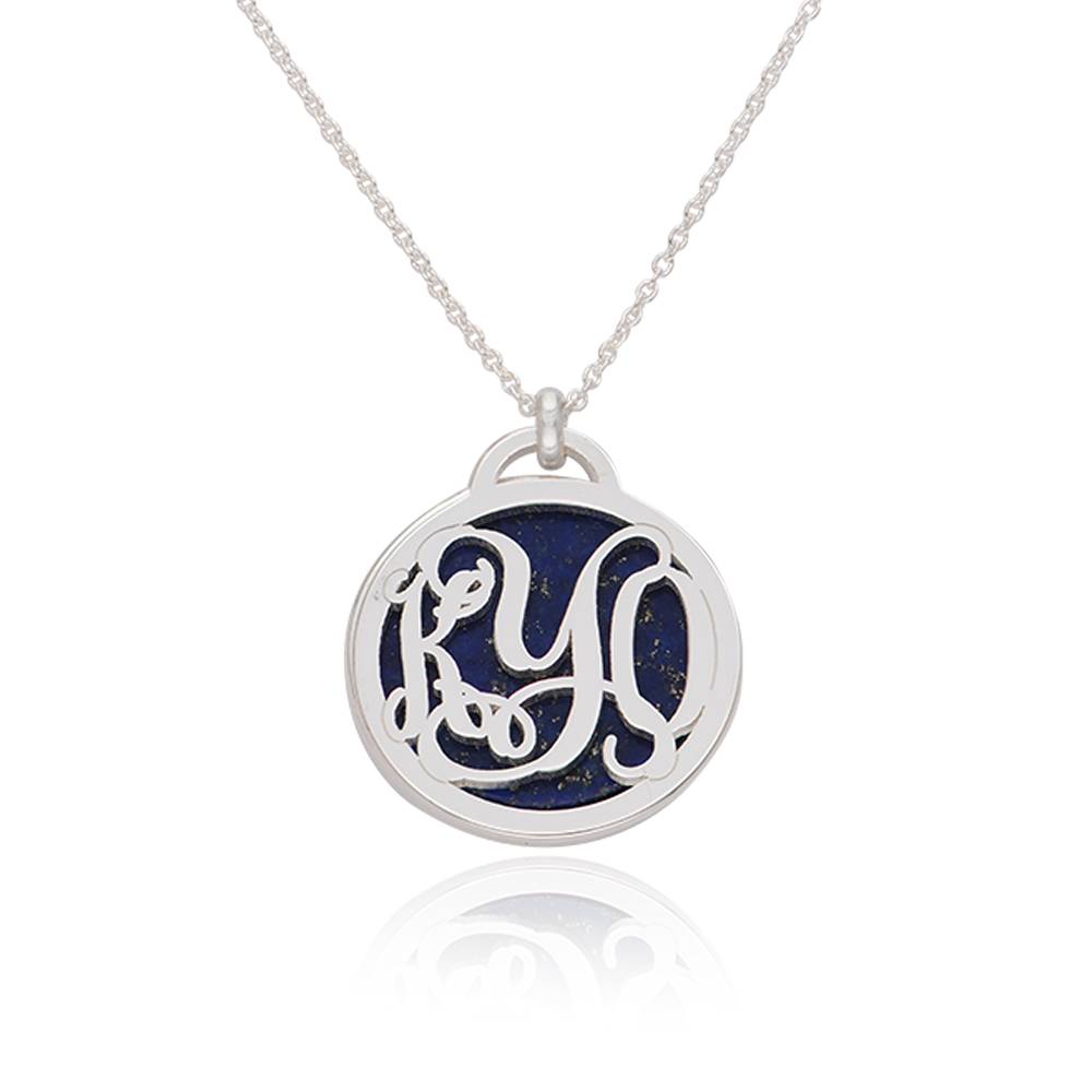 Monogram Necklace with Semi Precious Stone in Sterling Silver-1 product photo