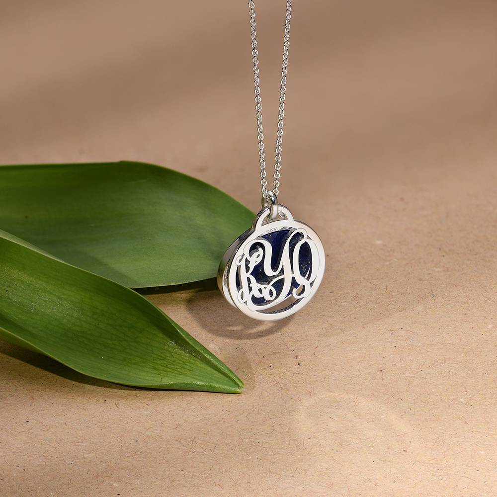 Monogram Necklace with Semi Precious Stone in Sterling Silver-3 product photo