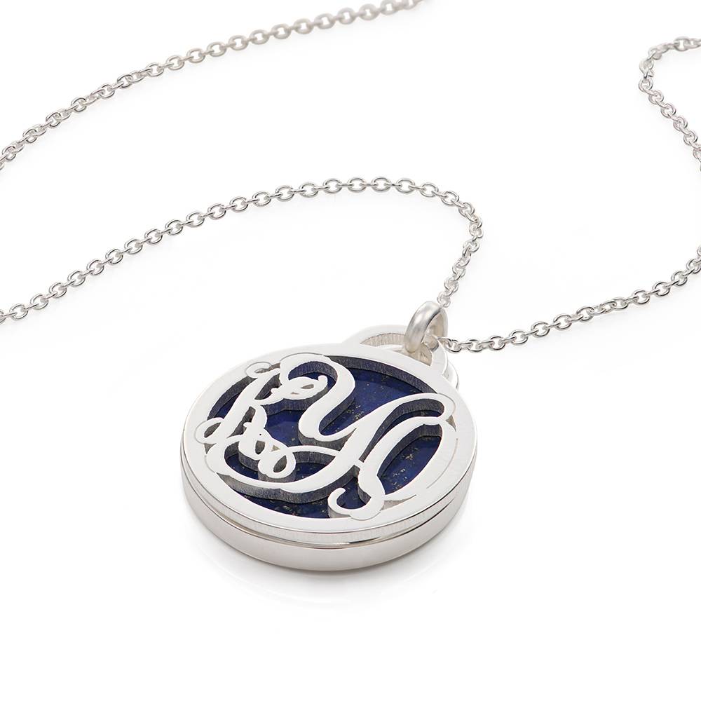 Monogram Necklace with Semi Precious Stone in Sterling Silver-2 product photo