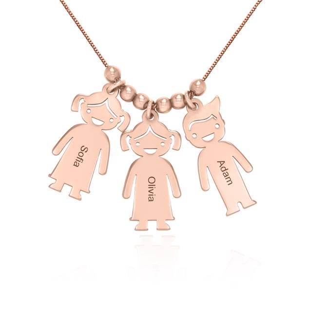 Mother Necklace with Engraved Children Charms in 18K Rose Gold Plating MYKA